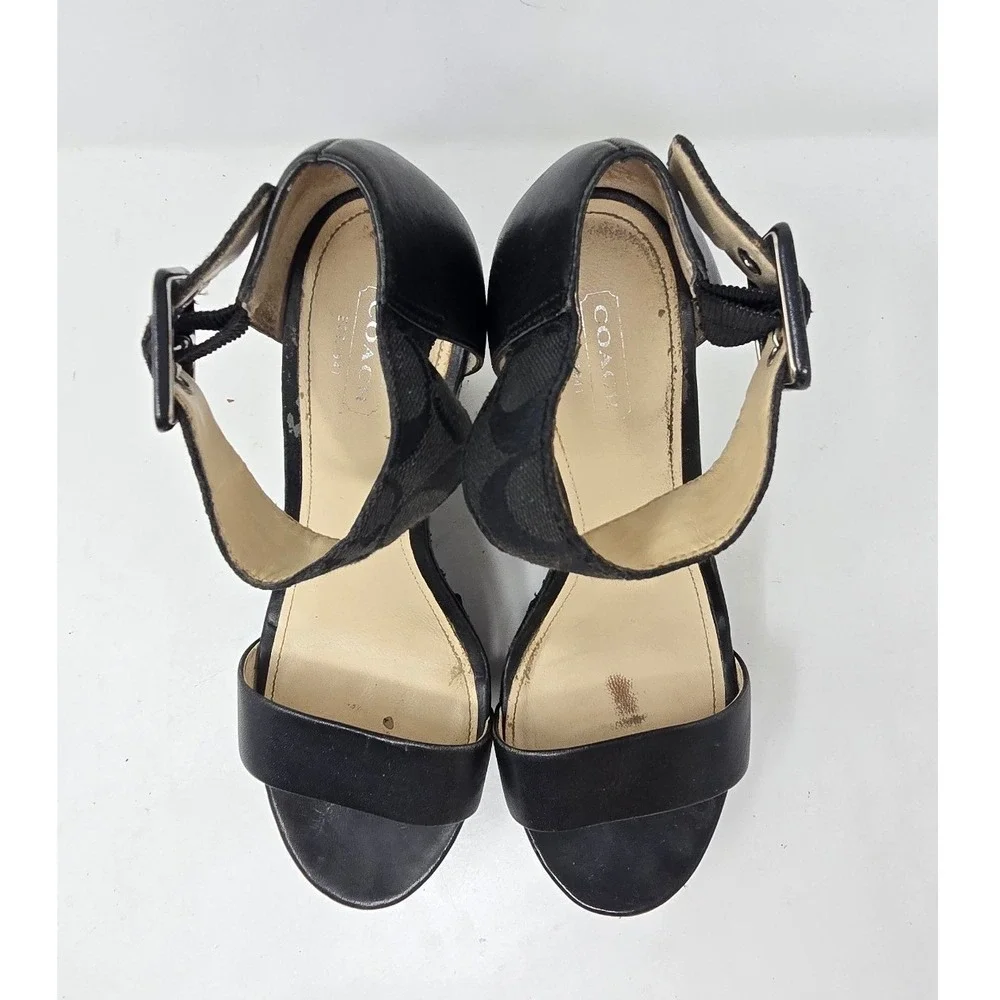 Vtg Y2K Coach Jerri women 7.5 platform logo wedge sandals ankle strap whimsigoth